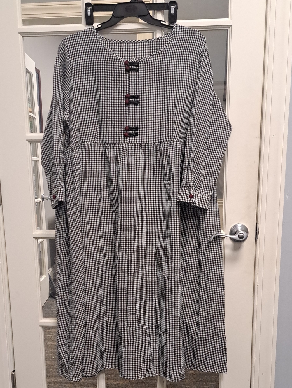 Womens Plus Black and White Gingham Dress with Button Detail 1X